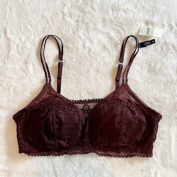 NWT Aerie Maroon Real Power Wireless Push Up Joy Convertible Lace Bra - 34C - Picture 2 of 8